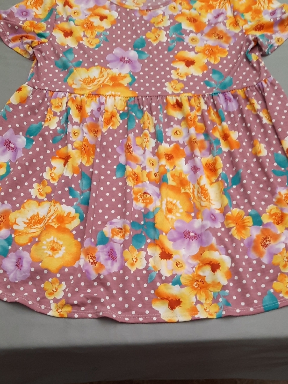 Lime N Chili's Girls' Purple Floral Polka Dot Short Sleeve Top - Size M - Picture 5 of 11